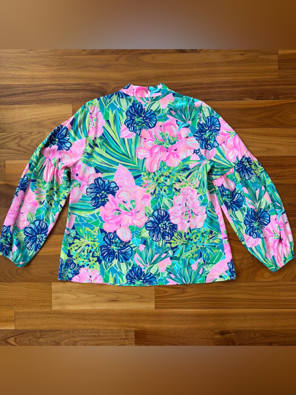 Lilly Pulitzer Shea Tunic Blouse Island Escape Tropical Pink Green Size XL EUC - Picture 4 of 16